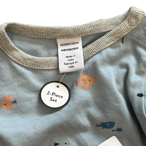 Nordstrom Newborn Gray Fish Ocean Theme Summer Outfit - Picture 2 of 2